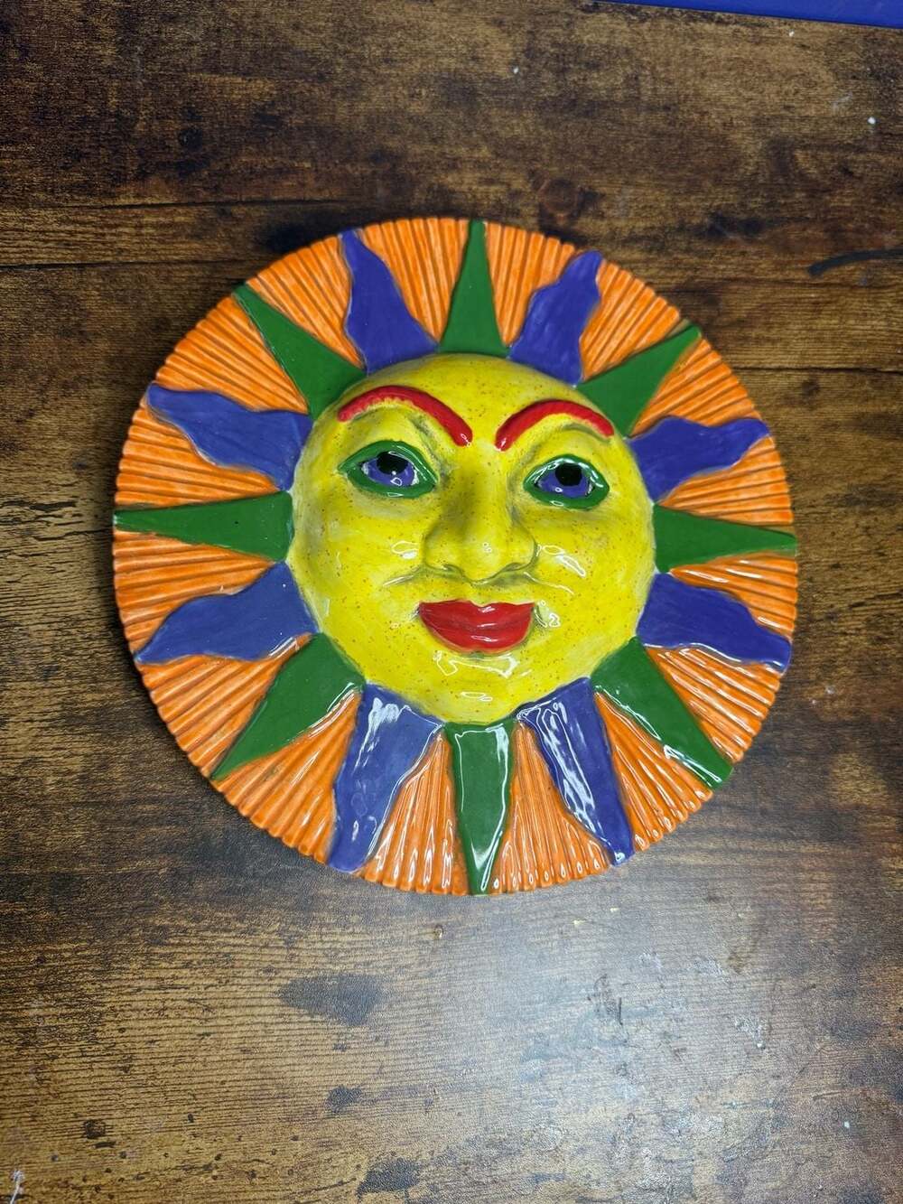 Handpainted Ceramic Sun Face Wall Decor Plaque